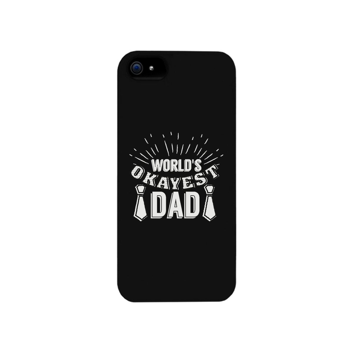 Black phone case featuring the phrase 'World's Okayest Dad' in a humorous font, designed for durability and grip.