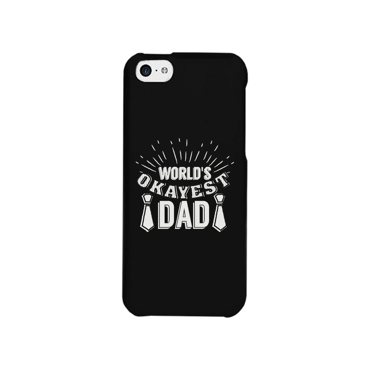 Black phone case featuring the phrase 'World's Okayest Dad' in a humorous font, designed for durability and grip.