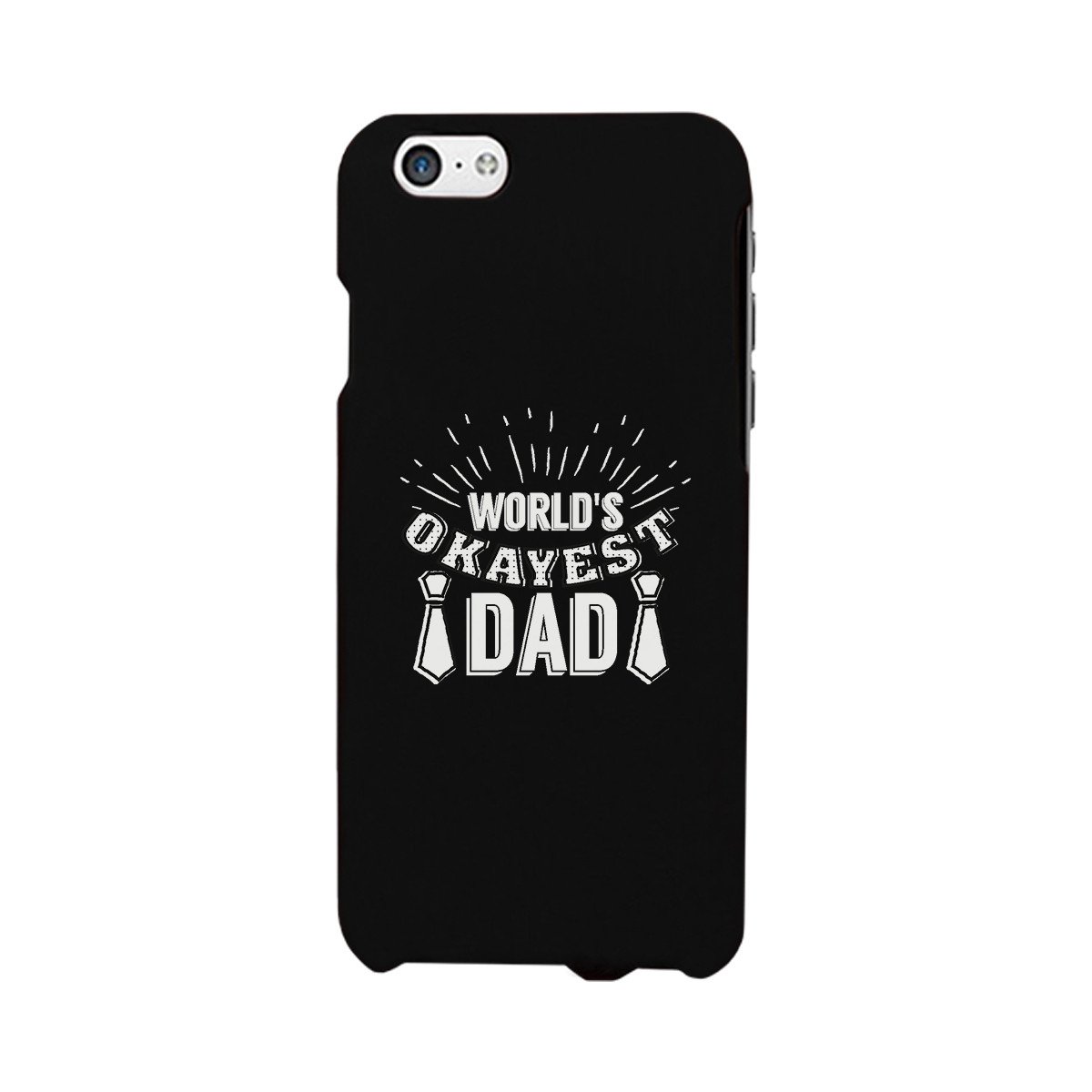 Black phone case featuring the phrase 'World's Okayest Dad' in a humorous font, designed for durability and grip.