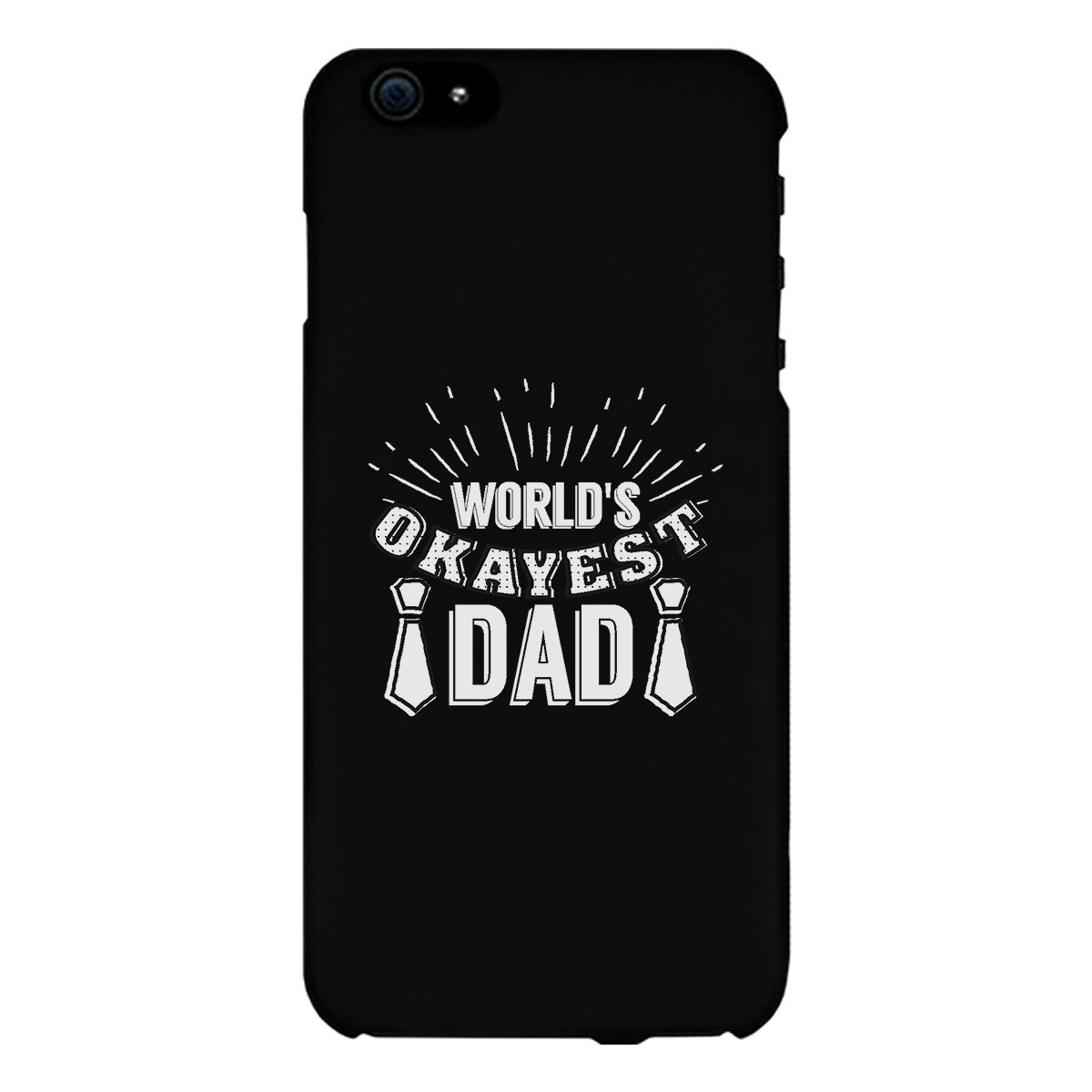 Black phone case featuring the phrase 'World's Okayest Dad' in a humorous font, designed for durability and grip.