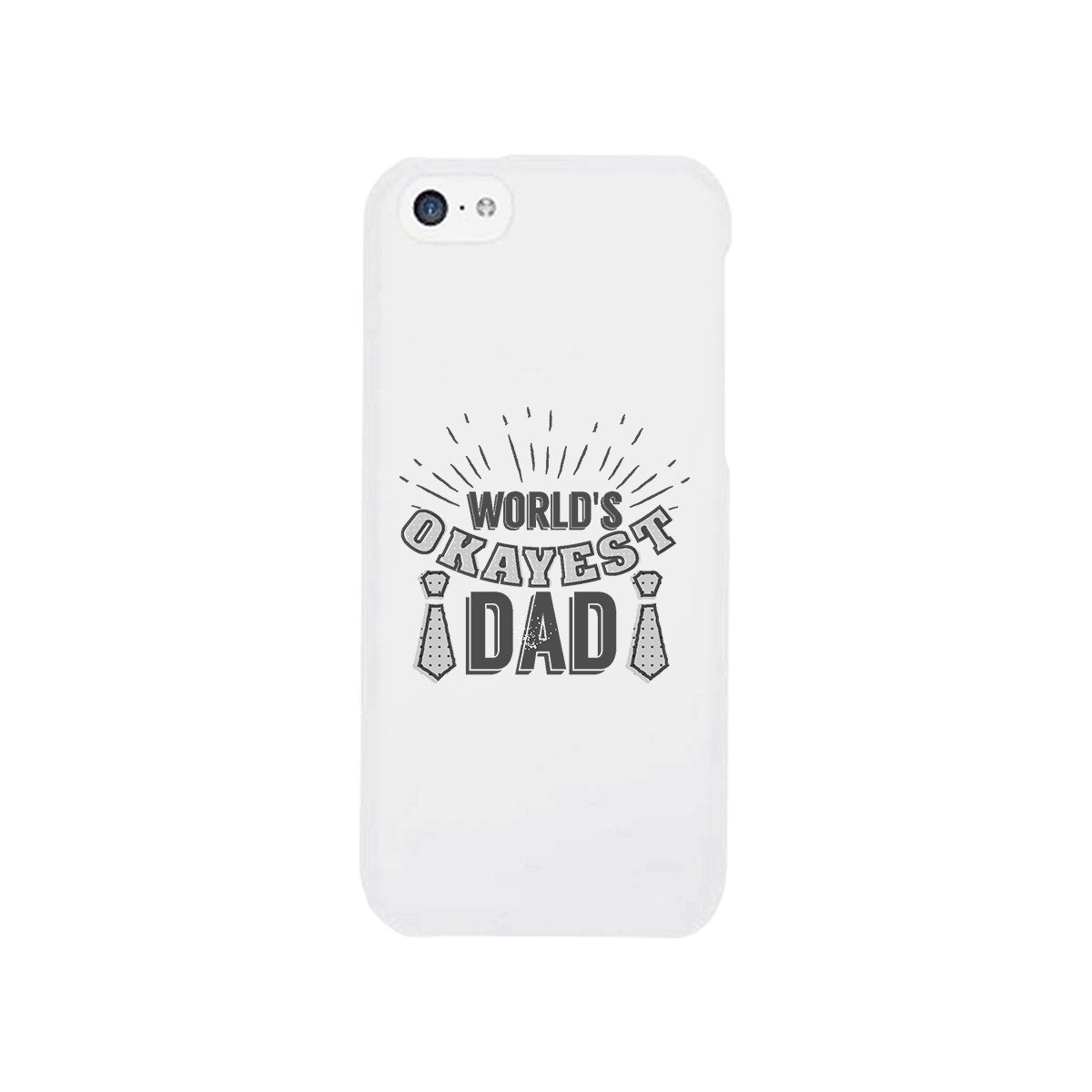 World's Okayest Dad White Phone Case featuring a humorous design, made of durable hard plastic with a rubberized grip for enhanced handling.