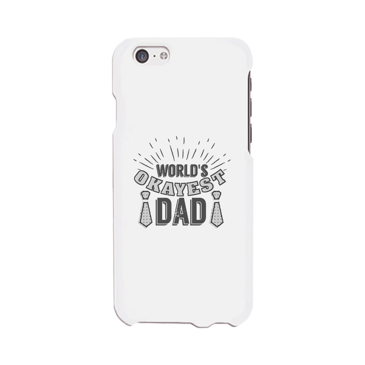 World's Okayest Dad White Phone Case featuring a humorous design, made of durable hard plastic with a rubberized grip for enhanced handling.