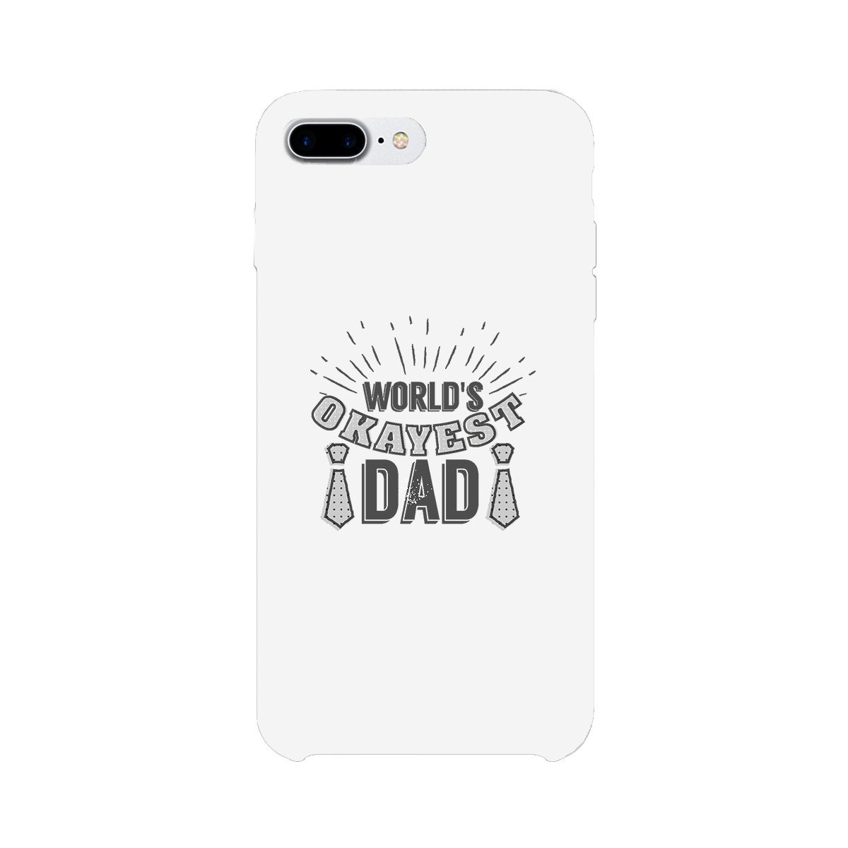 World's Okayest Dad White Phone Case featuring a humorous design, made of durable hard plastic with a rubberized grip for enhanced handling.