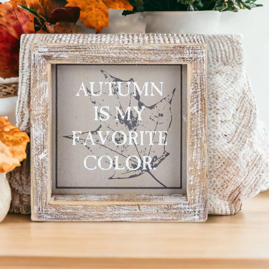 Creep + Autumn double-sided wooden sign featuring 'Creep it real' and 'Autumn is my favorite color' designs, perfect for seasonal decor.