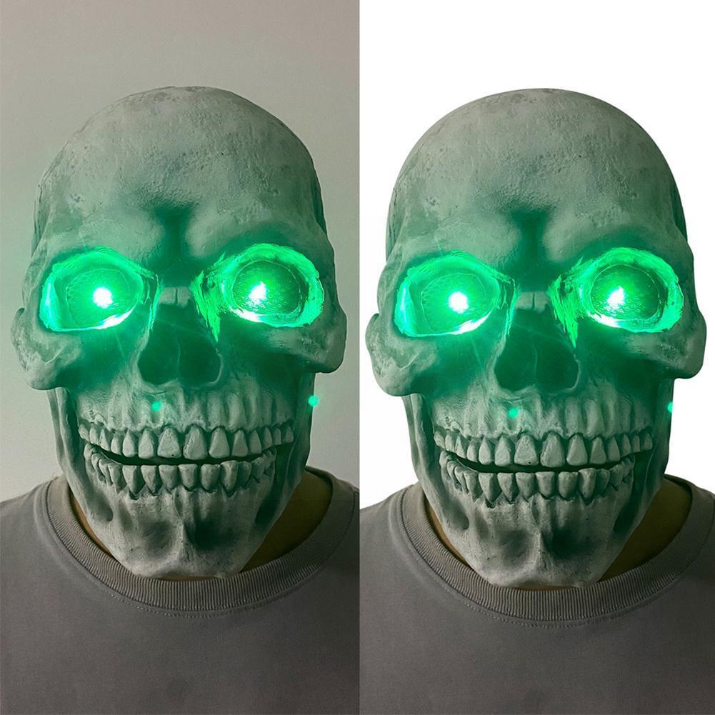 A realistic Halloween Skull Movable Mouth Latex Mask featuring intricate skull plating, sunken dark eye sockets, and a jagged smile, perfect for Halloween events.