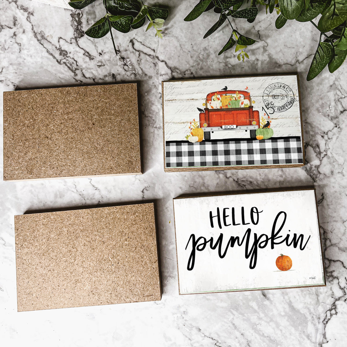 Hello Pumpkin wooden sign with rustic off-white background and black script, perfect for fall decor.