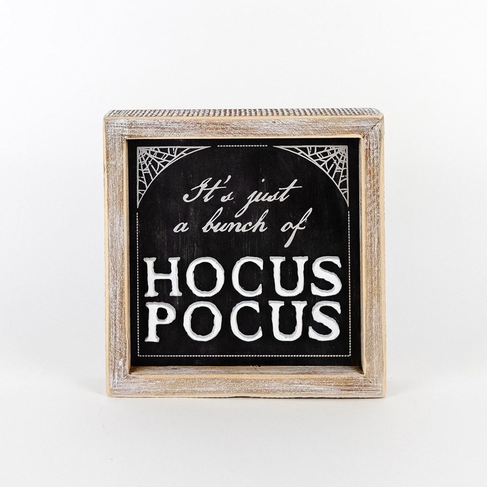 Hocus Pocus 3D double-sided sign featuring Pumpkin Spice and Hocus Pocus graphics, perfect for fall and Halloween decor.