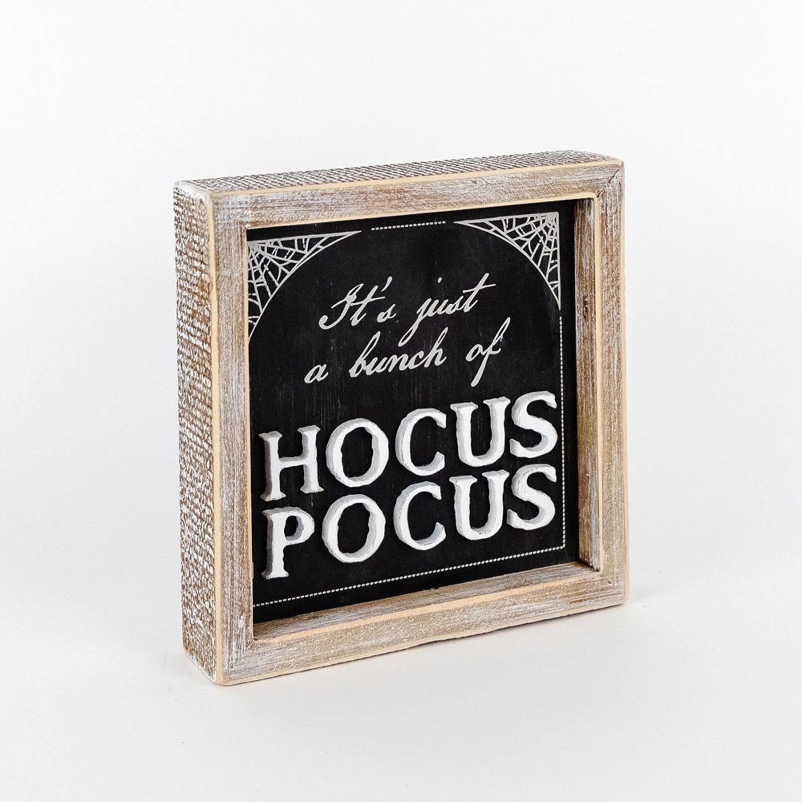 Hocus Pocus 3D double-sided sign featuring Pumpkin Spice and Hocus Pocus graphics, perfect for fall and Halloween decor.