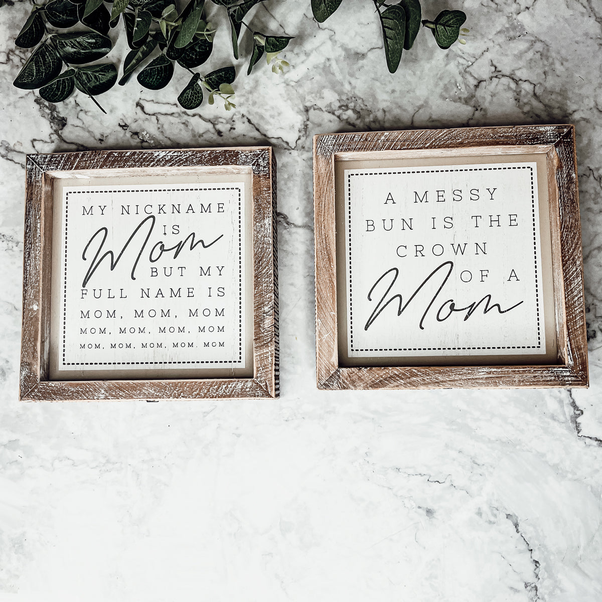 Double-sided 7-inch sign featuring humorous mom quotes, perfect for home decor.