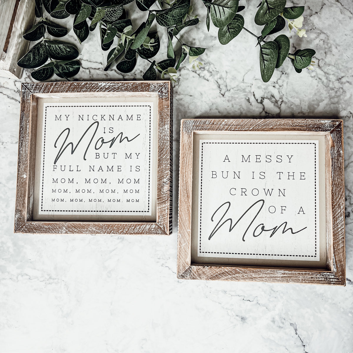 Double-sided 7-inch sign featuring humorous mom quotes, perfect for home decor.