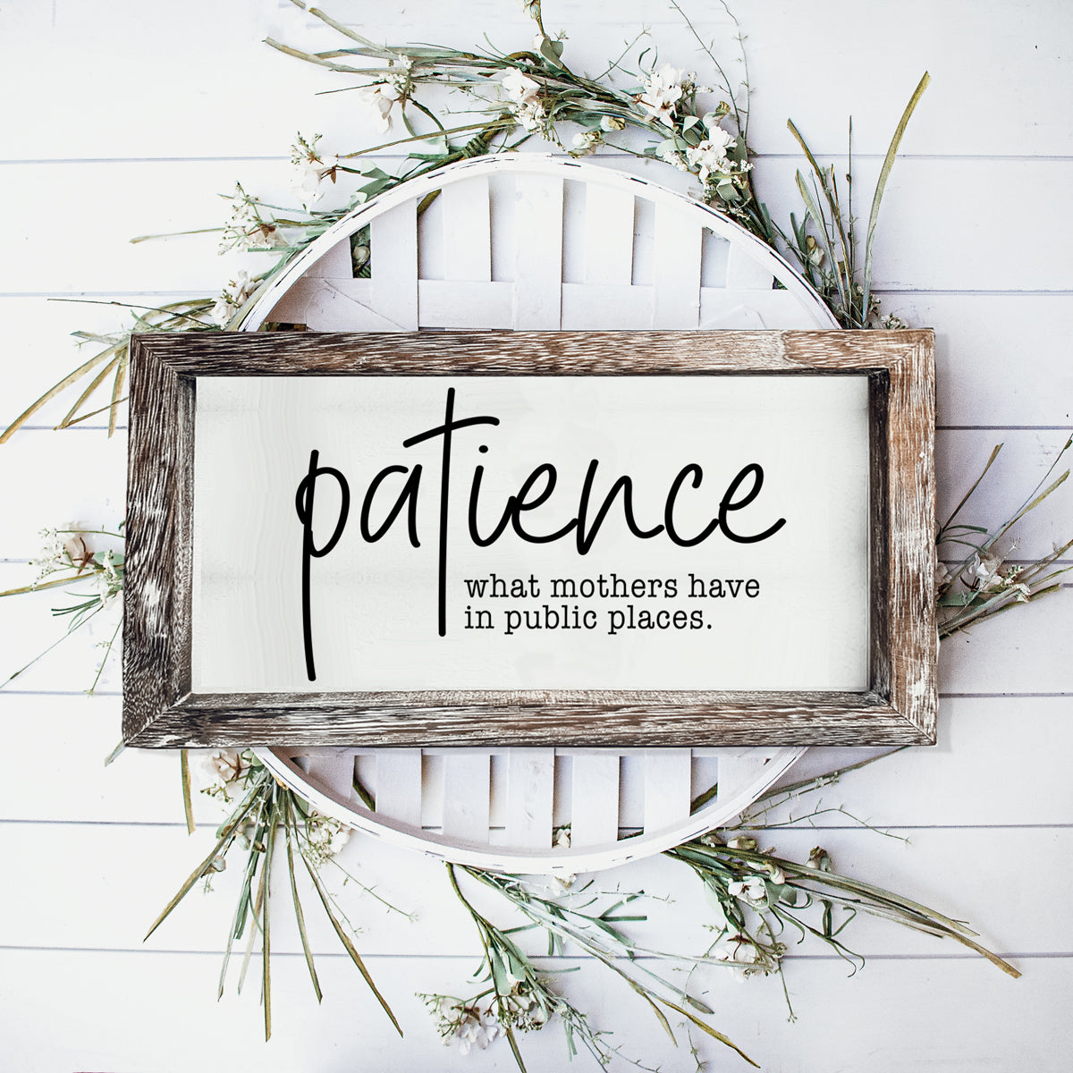 A humorous wooden Patience Sign featuring a witty message, crafted from durable Paulownia wood, perfect for mothers.