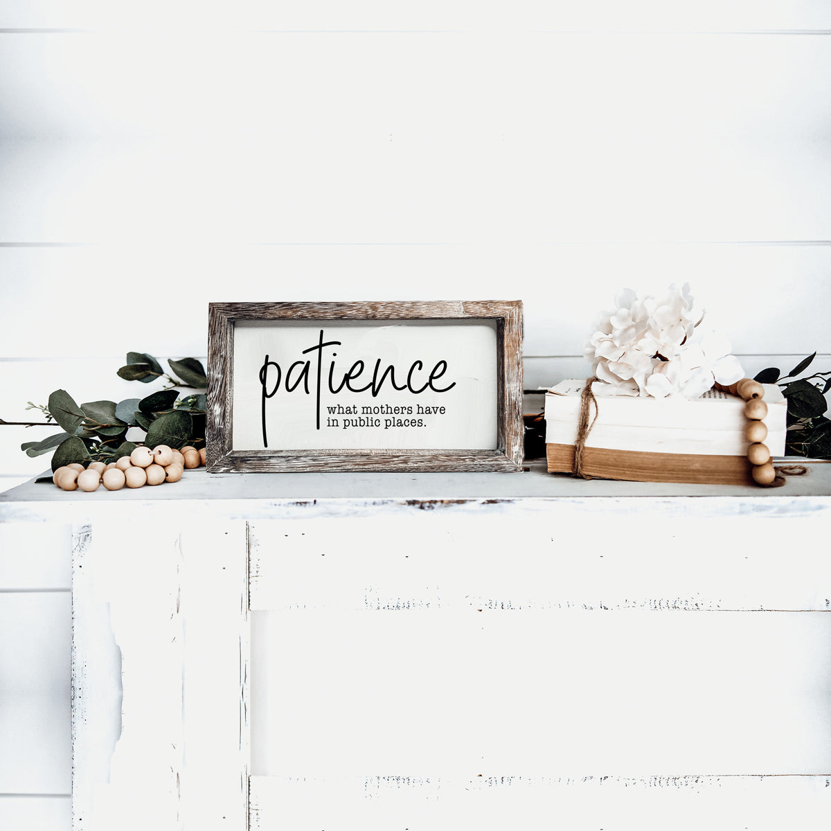 A humorous wooden Patience Sign featuring a witty message, crafted from durable Paulownia wood, perfect for mothers.