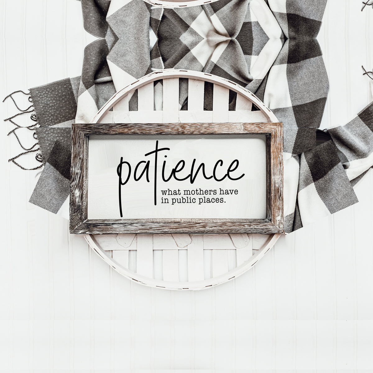 A humorous wooden Patience Sign featuring a witty message, crafted from durable Paulownia wood, perfect for mothers.