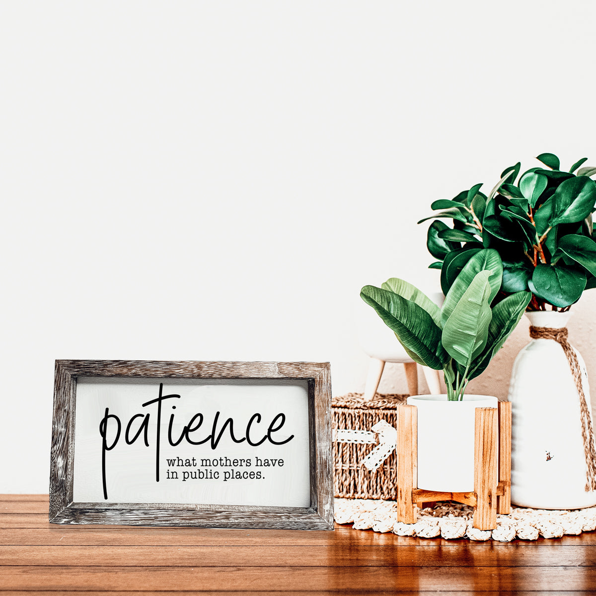 A humorous wooden Patience Sign featuring a witty message, crafted from durable Paulownia wood, perfect for mothers.