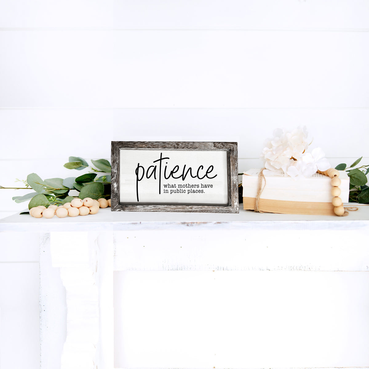 A humorous wooden Patience Sign featuring a witty message, crafted from durable Paulownia wood, perfect for mothers.