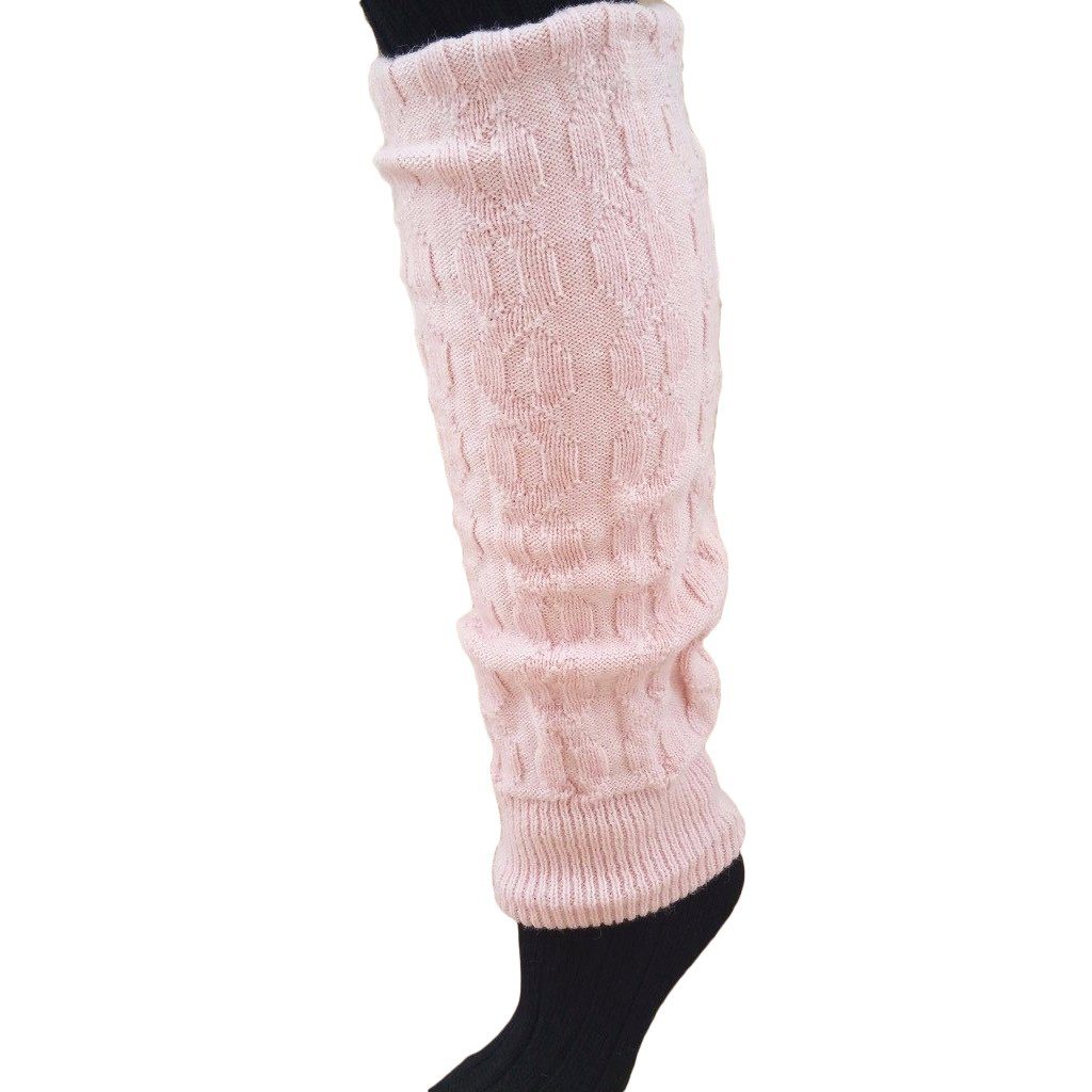 A pair of stylish thick cabled alpaca leg warmers in a soft blend of grey and cream colors, perfect for keeping legs warm and fashionable.