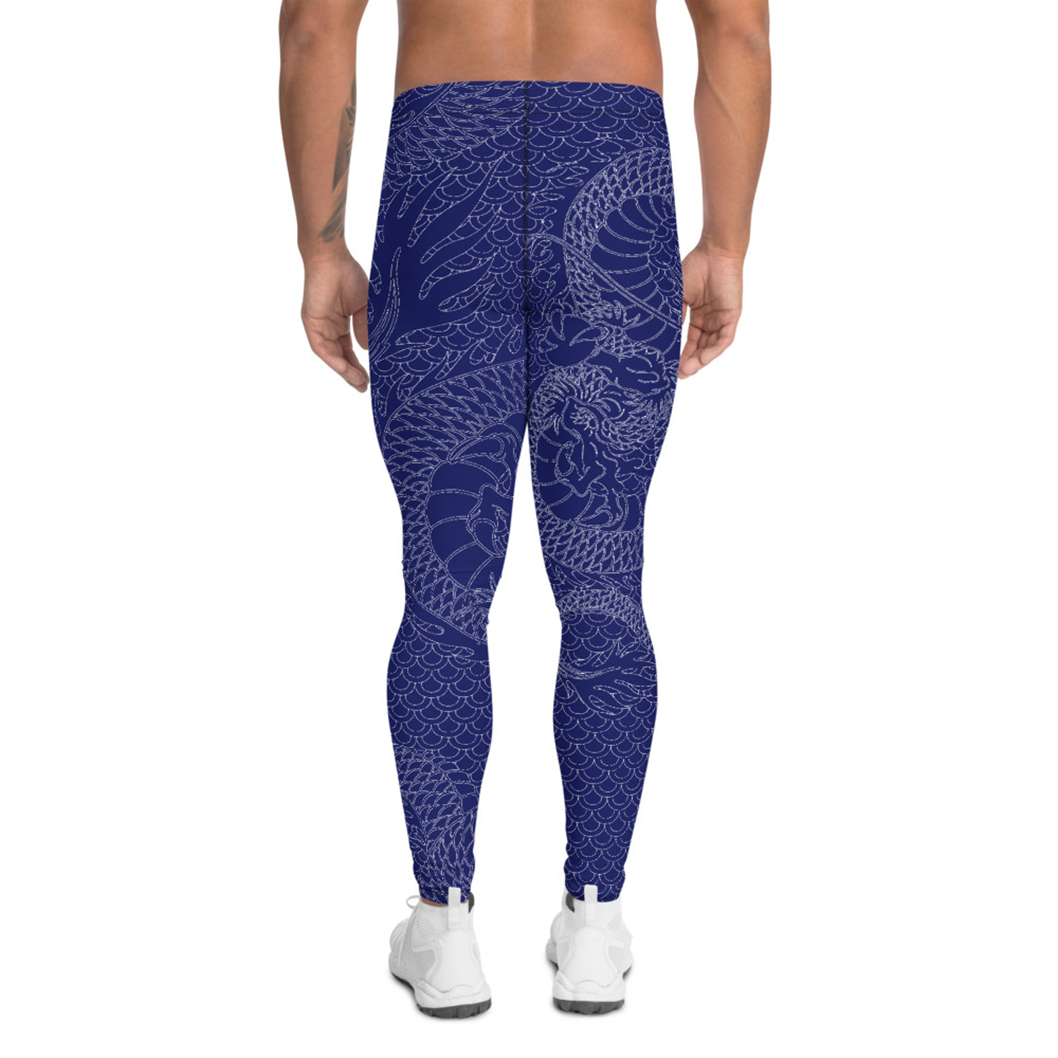 A pair of navy blue Dragon Leggings for men, showcasing a fitted design with a high-performance fabric blend, ideal for various athletic activities.