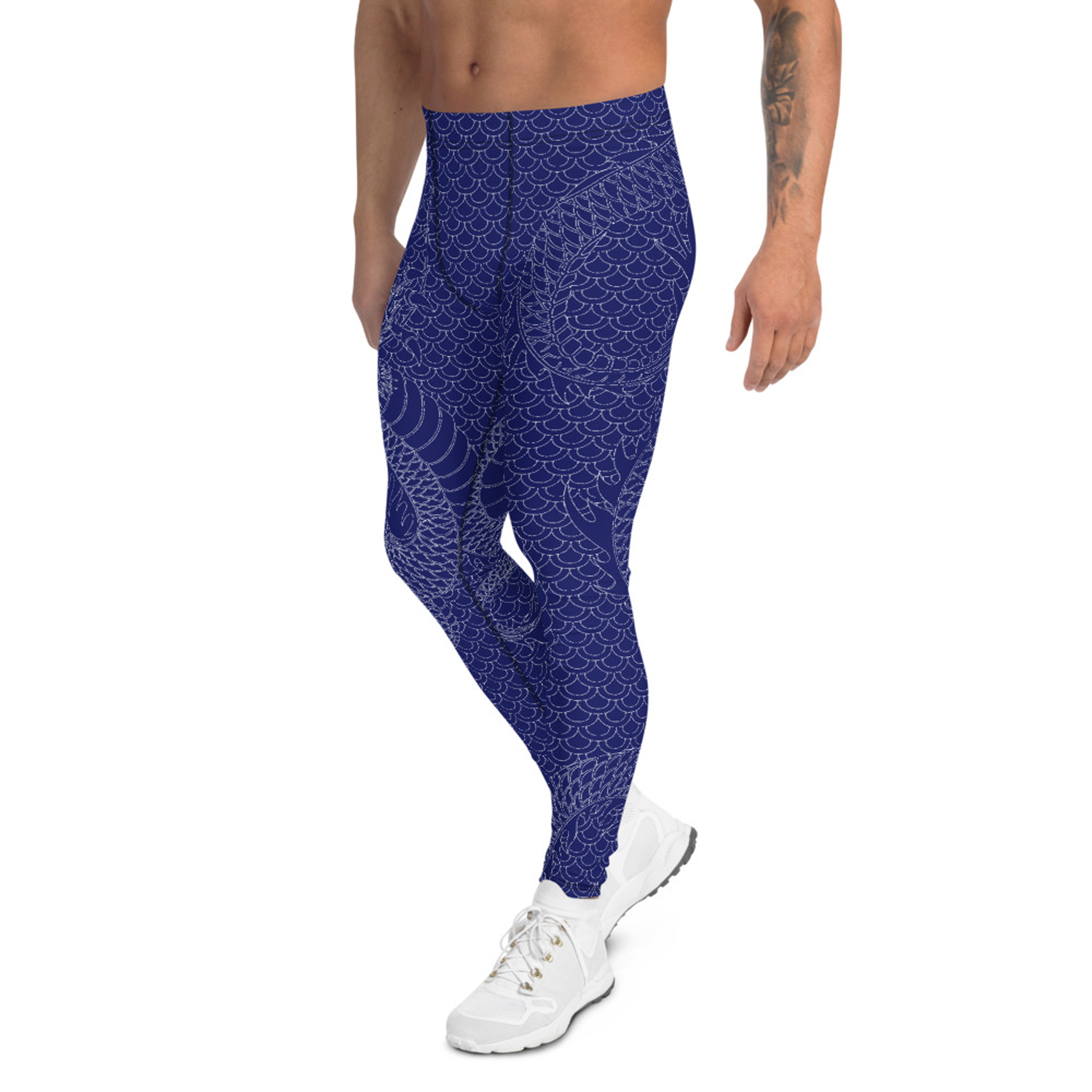 A pair of navy blue Dragon Leggings for men, showcasing a fitted design with a high-performance fabric blend, ideal for various athletic activities.