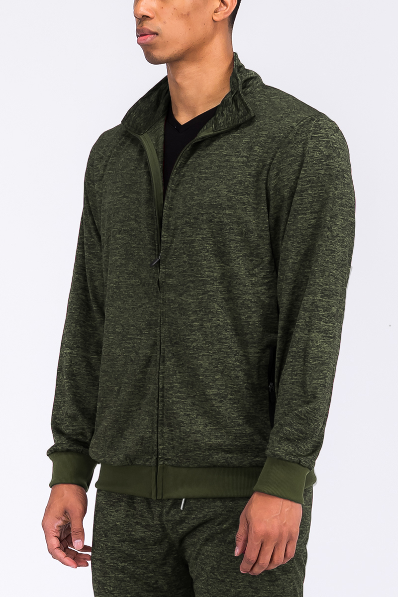 Marbled Light Weight Active Track Jacket featuring a stylish design, elastic waist, stand collar, and zippered pockets, ideal for athletic wear.