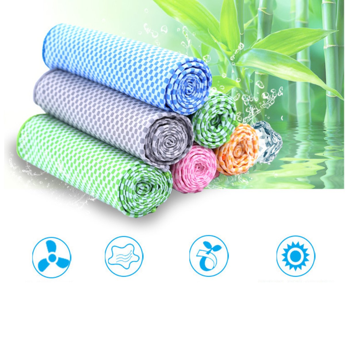 Natura Super Cool Bamboo Towel In A Bottle - 2 PK, featuring two lightweight towels in a portable bottle with a carabiner hook, ideal for cooling and UV protection.