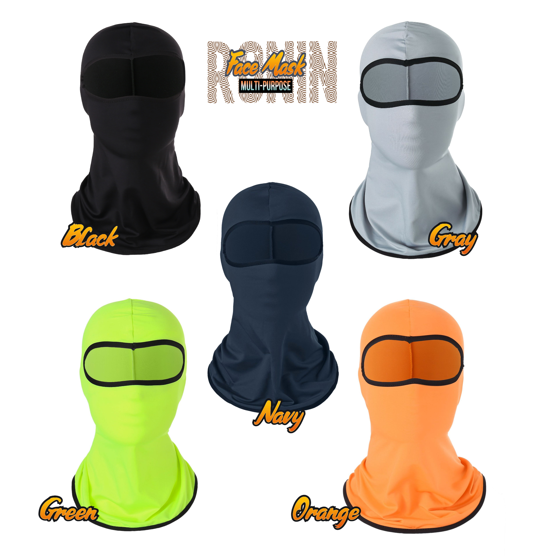 Ronin Face Mask balaclava in various colors, showcasing its lightweight and breathable fabric, suitable for outdoor activities.