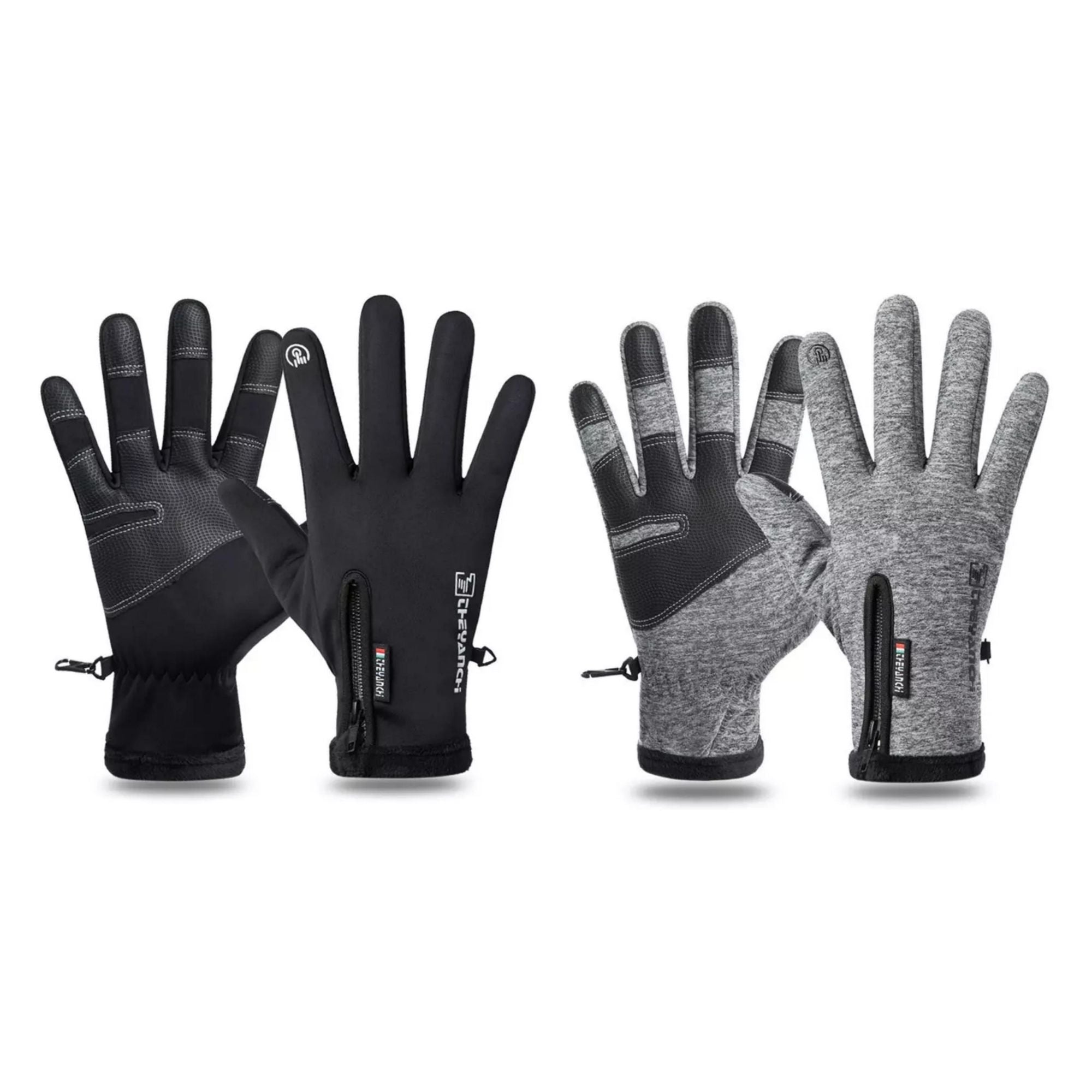 A pair of waterproof touch screen thermal gloves designed for cold weather, featuring E-tip technology on the forefinger and thumb for device use.