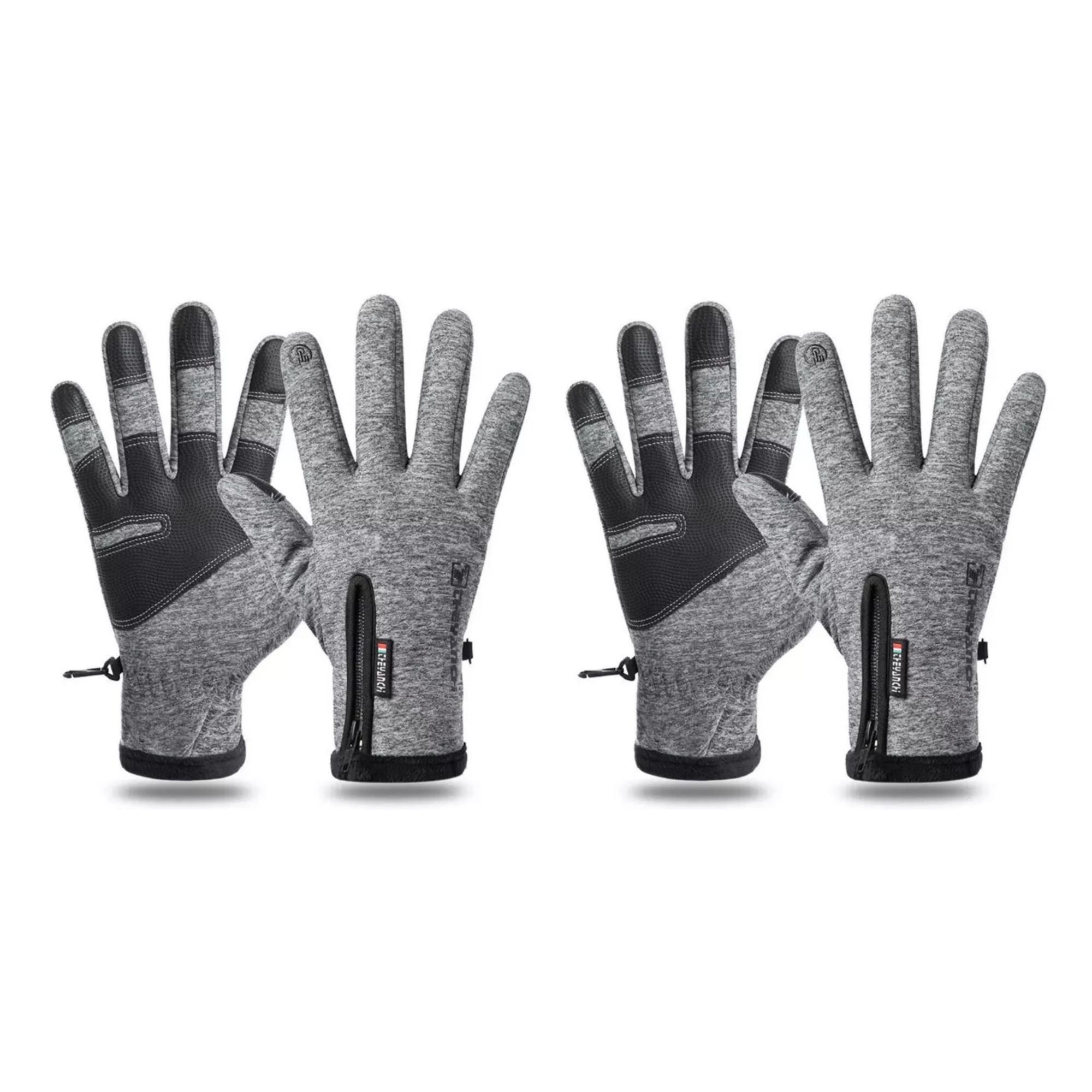 A pair of waterproof touch screen thermal gloves designed for cold weather, featuring E-tip technology on the forefinger and thumb for device use.