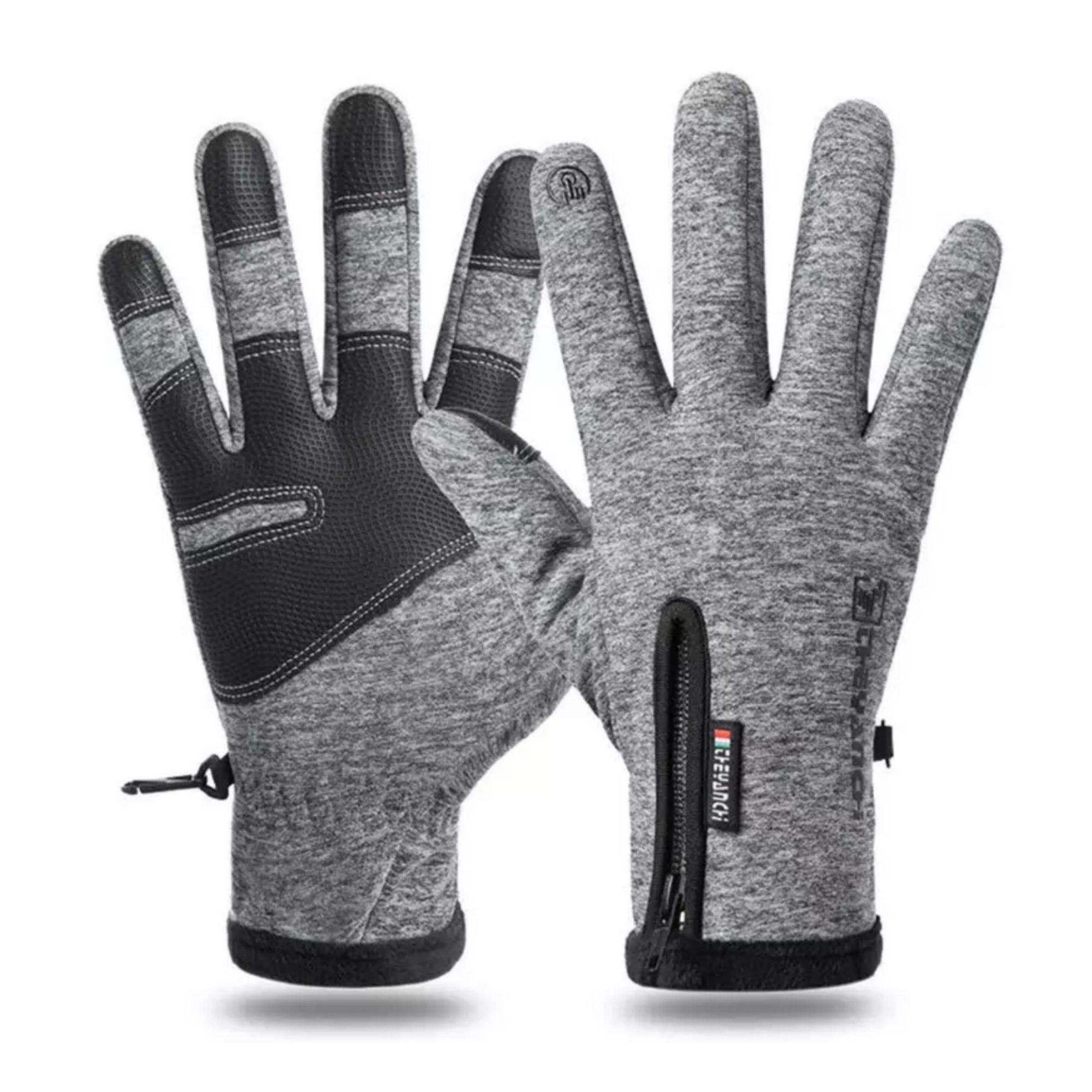 A pair of waterproof touch screen thermal gloves designed for cold weather, featuring E-tip technology on the forefinger and thumb for device use.