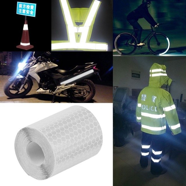 Reflective bicycle stickers measuring 5cm x 3m, designed for safety and visibility on the road, showcasing their bright reflective surface.