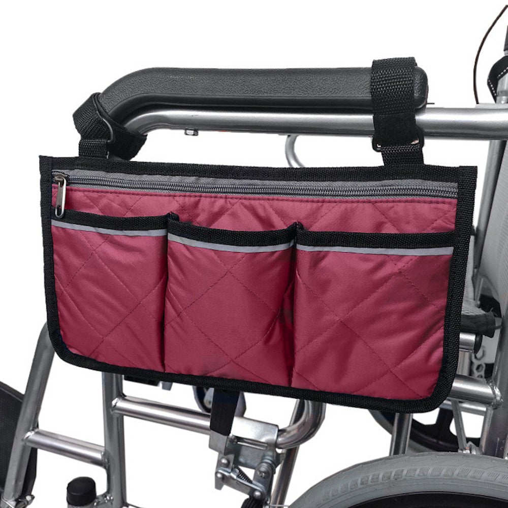 Cycling Walker Bag Rollator Organizer with multiple pockets, made of durable waterproof Oxford fabric, designed for wheelchairs and scooters.