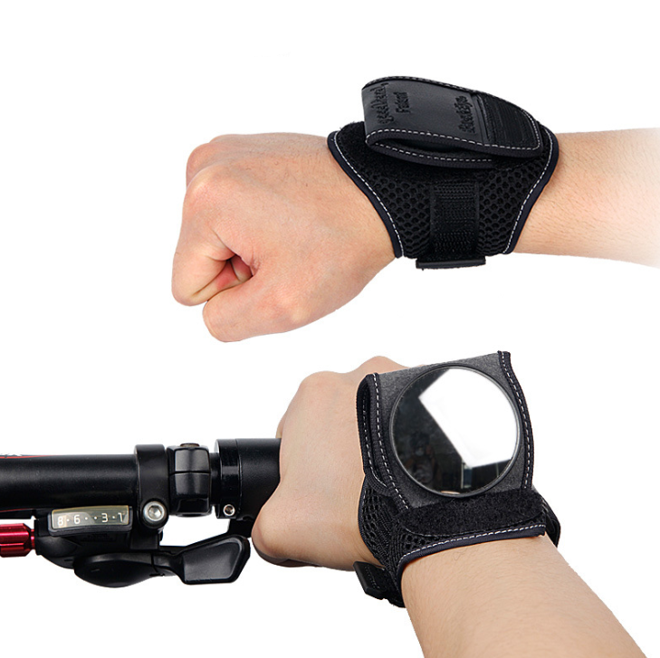 Wrist-mounted rearview bike mirror.