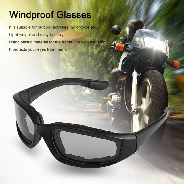 A pair of black motorcycle bike protective glasses with windproof features, showcasing UV400 lenses and a durable acetate frame.