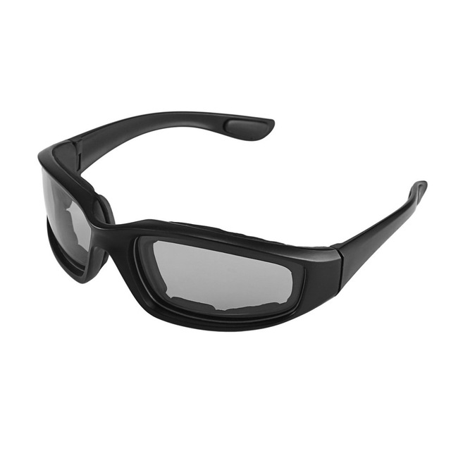 A pair of black motorcycle bike protective glasses with windproof features, showcasing UV400 lenses and a durable acetate frame.