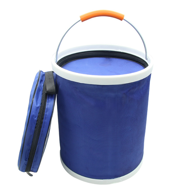 A 13L Thick Folding Canvas Bucket made of durable oxford cloth, featuring a sturdy steel handle, ideal for outdoor activities like camping and fishing.