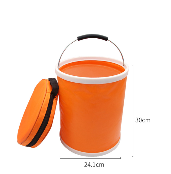 A 13L Thick Folding Canvas Bucket made of durable oxford cloth, featuring a sturdy steel handle, ideal for outdoor activities like camping and fishing.