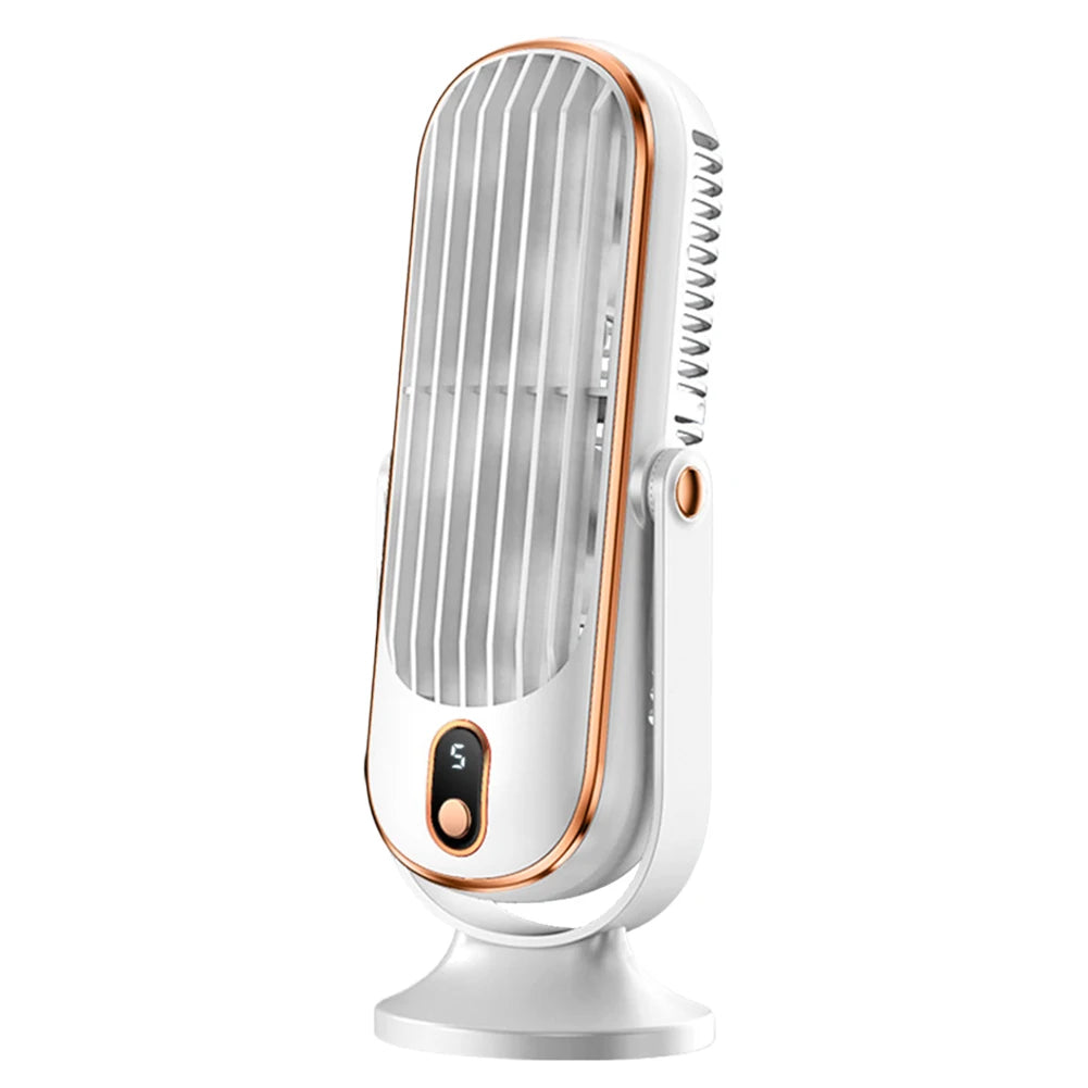 USB rechargeable air cooling fan with 5 speeds and bladeless design, perfect for home and office use.