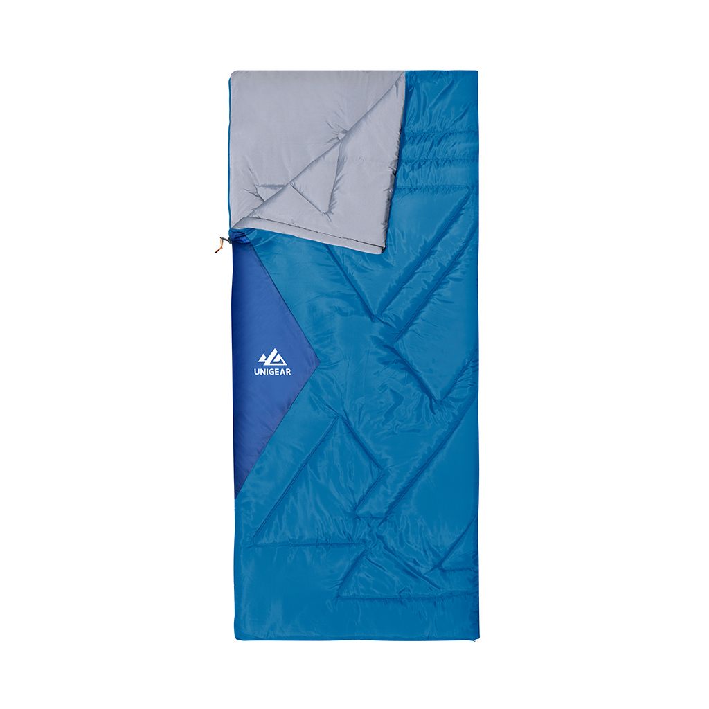 Camfy 50 Sleeping Bag showcasing soft lining, durable outer cover, and eco-friendly materials, perfect for outdoor adventures.