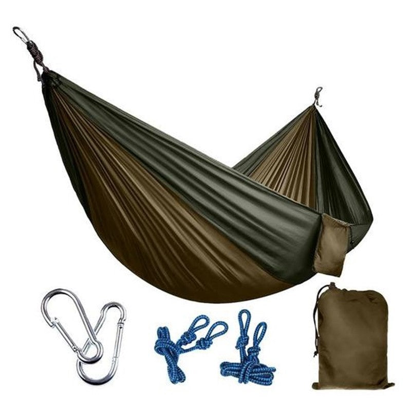 High Quality Portable Nylon Outdoor Backpacking Hammock in vibrant colors, showcasing its durable 210T nylon fabric and spacious design, ideal for outdoor relaxation.