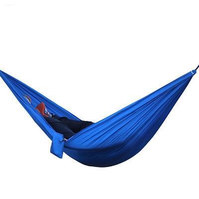 High Quality Portable Nylon Outdoor Backpacking Hammock in vibrant colors, showcasing its durable 210T nylon fabric and spacious design, ideal for outdoor relaxation.