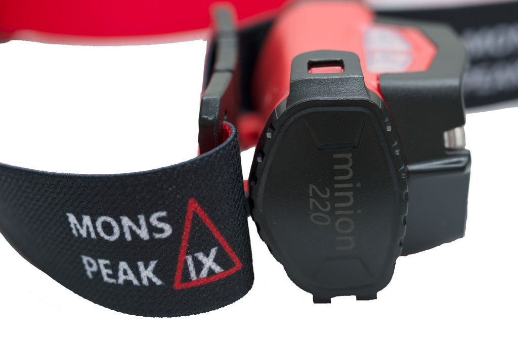 Minion 220 Headlamp showcasing its lightweight design, adjustable headband, and powerful Cree XP-G LED light features.