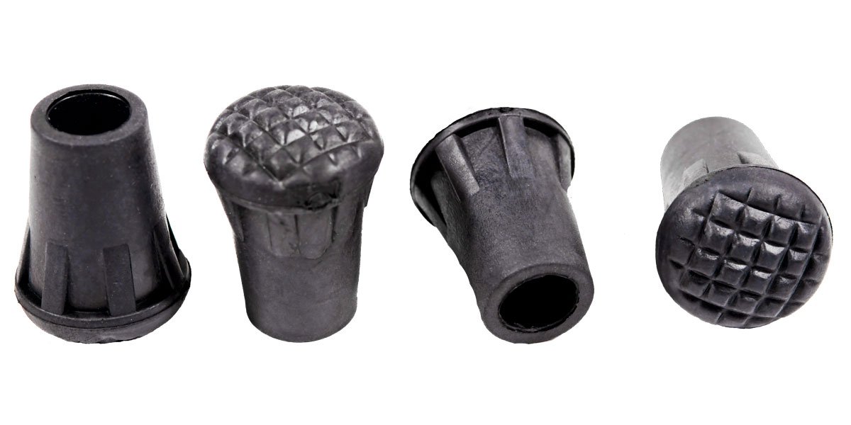 Four Trekking Poles Rubber Tips designed for universal fit, providing protection and traction for outdoor activities.