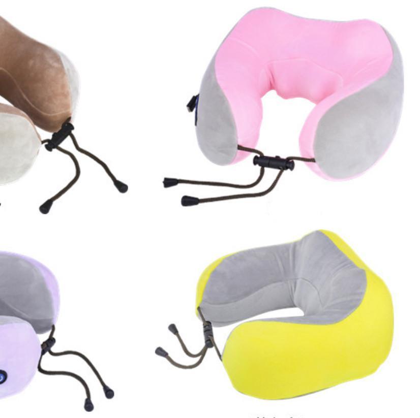 USB Charging U-shaped Massage Pillow with breathable goose down cover and memory sponge core, designed for kneading massage and hot compress therapy.