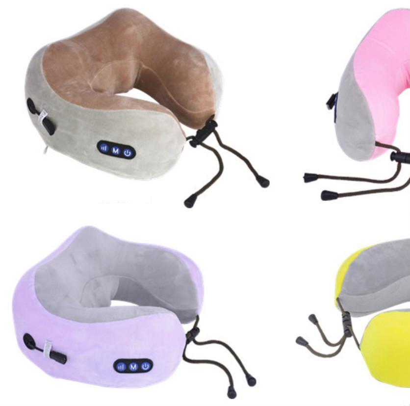 USB Charging U-shaped Massage Pillow with breathable goose down cover and memory sponge core, designed for kneading massage and hot compress therapy.