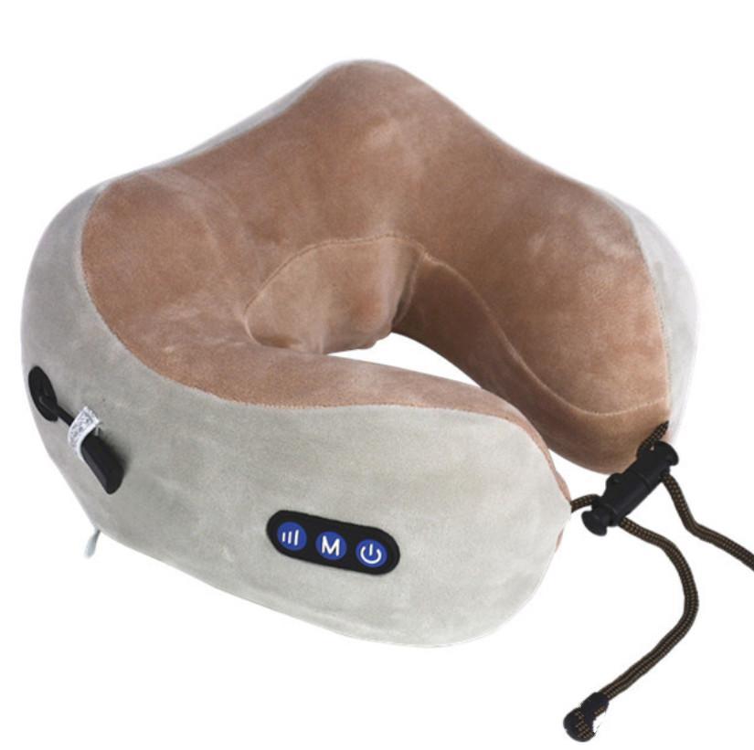 USB Charging U-shaped Massage Pillow with breathable goose down cover and memory sponge core, designed for kneading massage and hot compress therapy.