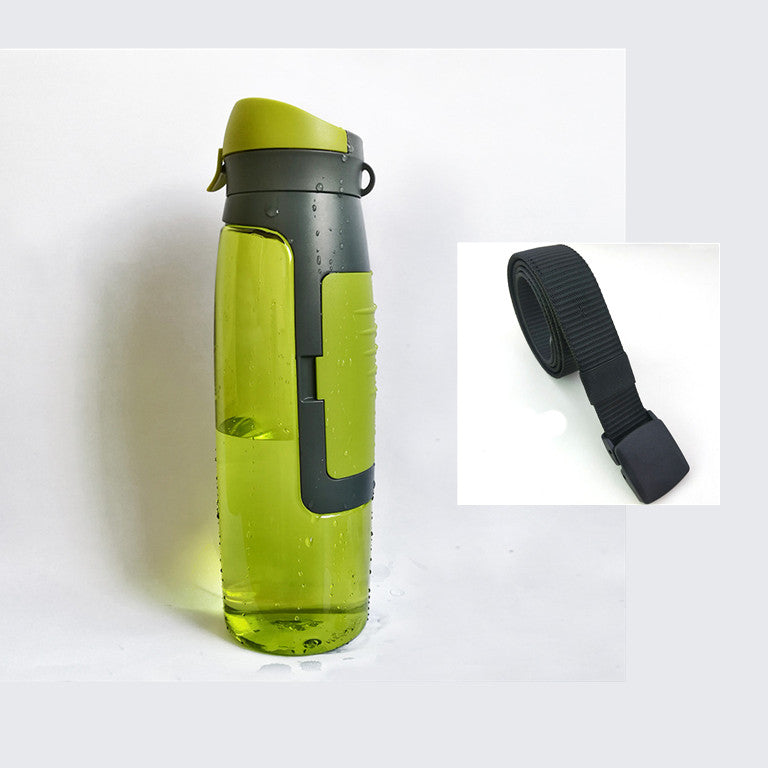 A sleek water bottle designed to look like a regular bottle, featuring a hidden compartment for storing valuables securely.