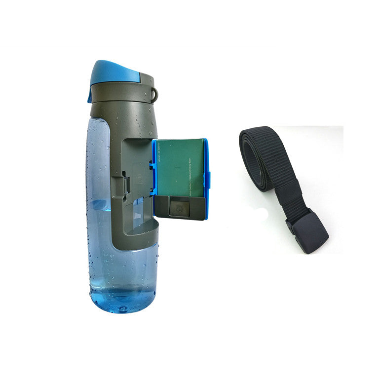 A sleek water bottle designed to look like a regular bottle, featuring a hidden compartment for storing valuables securely.