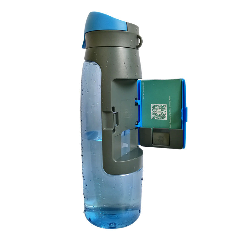 A sleek water bottle designed to look like a regular bottle, featuring a hidden compartment for storing valuables securely.