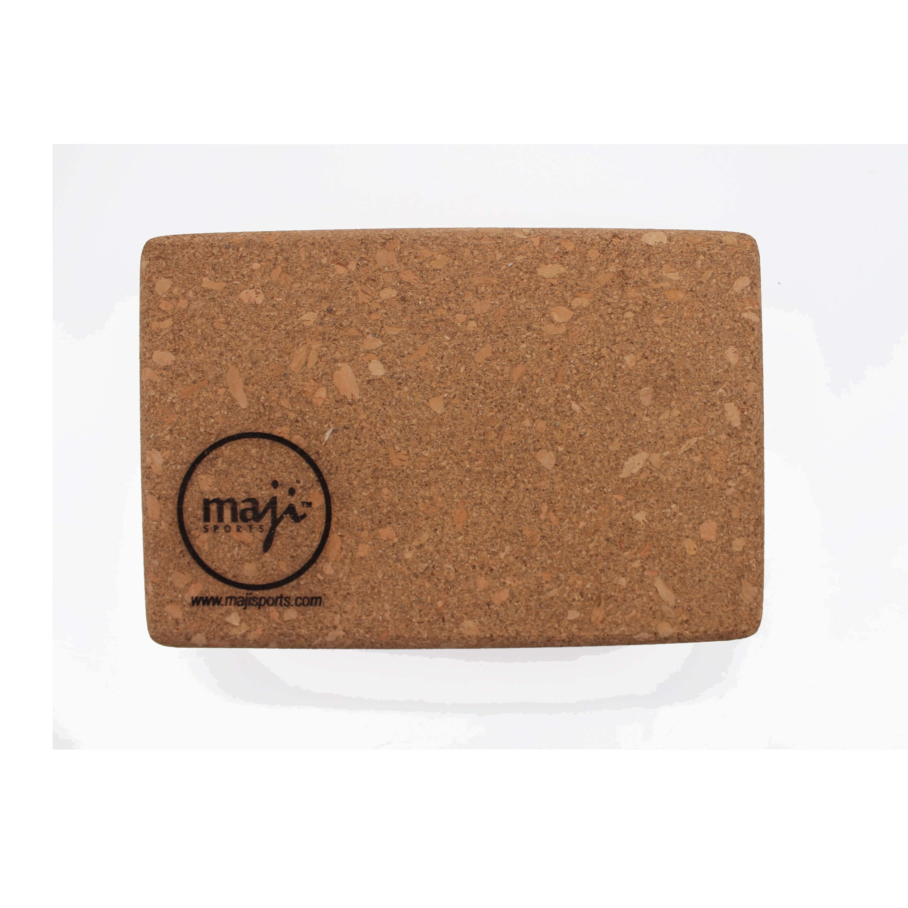 A 100% cork yoga and pilates block with round edges, showcasing its lightweight design and eco-friendly material, perfect for enhancing yoga practice.