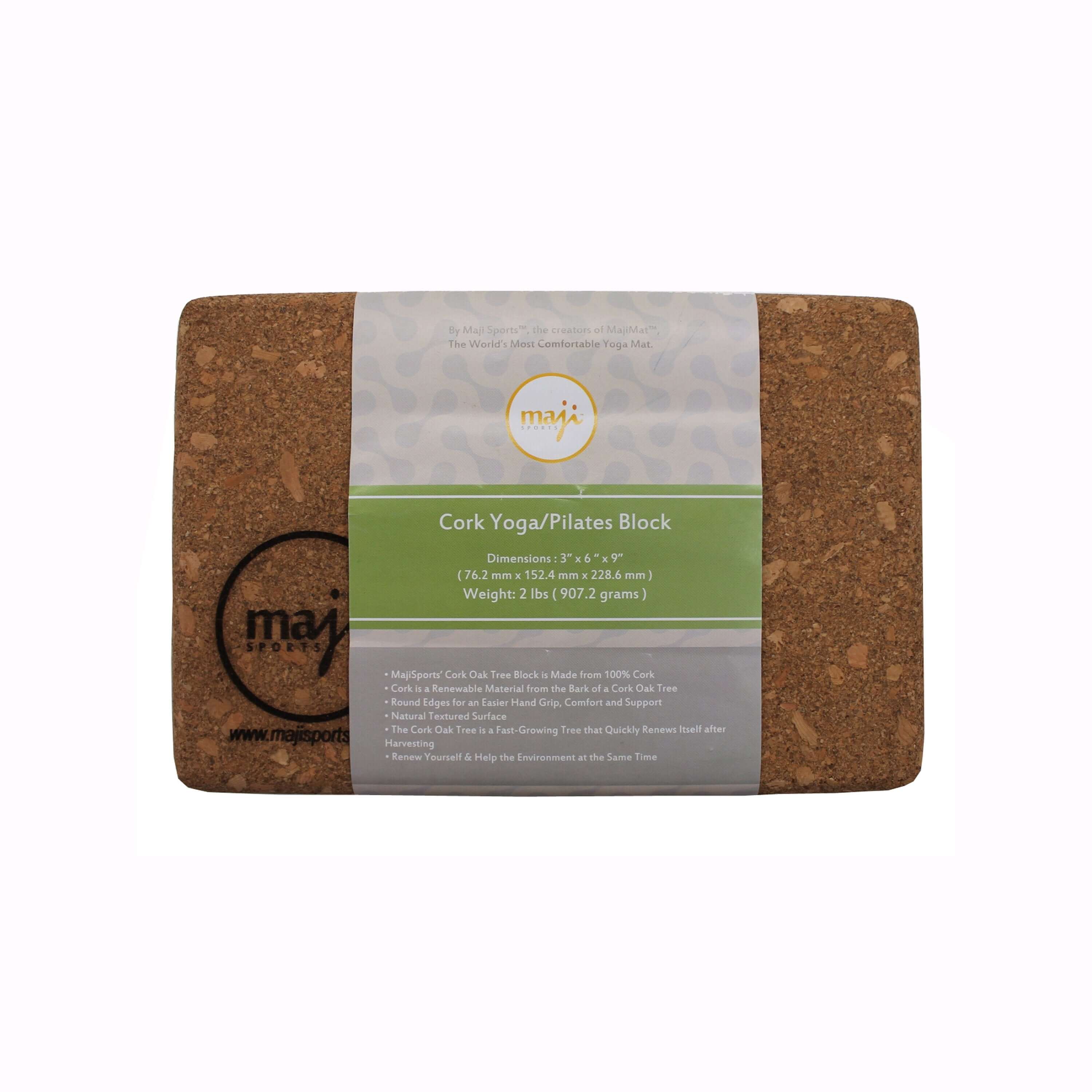 A 100% cork yoga and pilates block with round edges, showcasing its lightweight design and eco-friendly material, perfect for enhancing yoga practice.