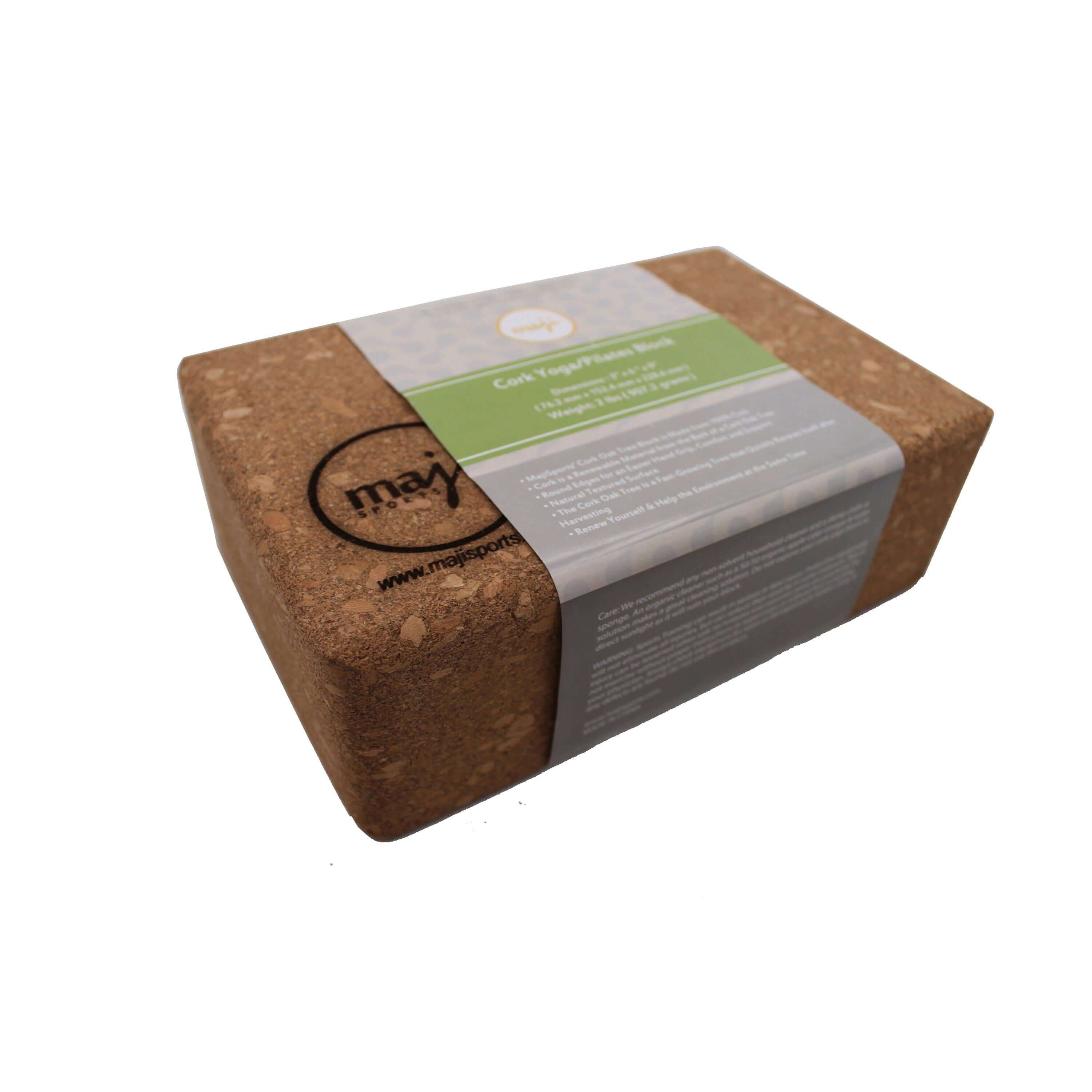 A 100% cork yoga and pilates block with round edges, showcasing its lightweight design and eco-friendly material, perfect for enhancing yoga practice.